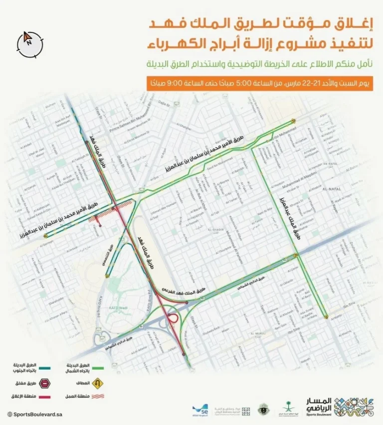 إغلاق طريق الملك فهد بالرياض مؤقتاً: تفاصيل المسار الرياضي