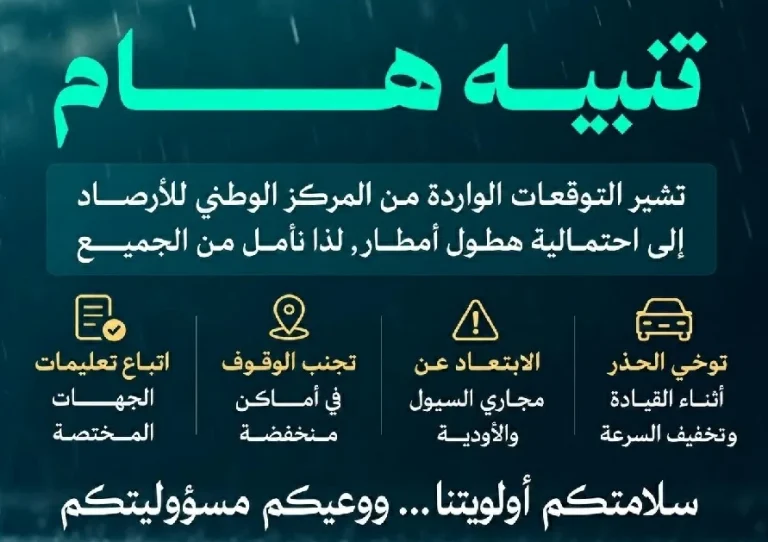 أمانة العاصمة المقدسة تنشر إرشادات وقائية لحالات الأمطار